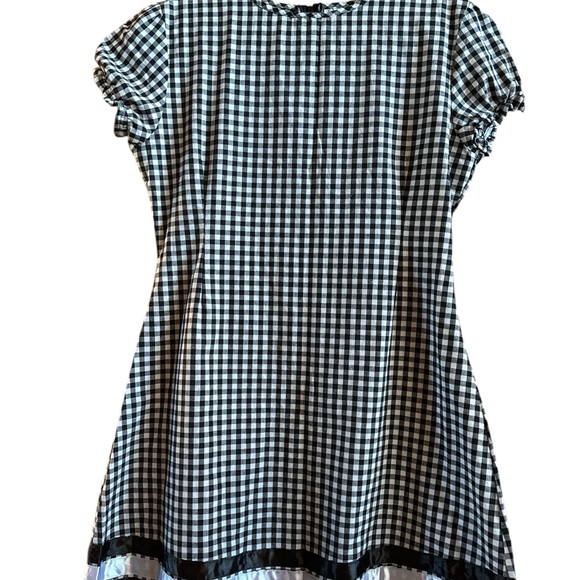 Stylish Gingham Black and White Checkered Dress XL Cap Sleeves Ribbon Design - Picture 1 of 10
